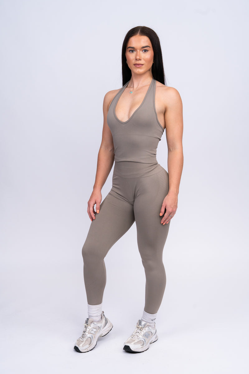 Core Leggings & Halterneck Set Stone