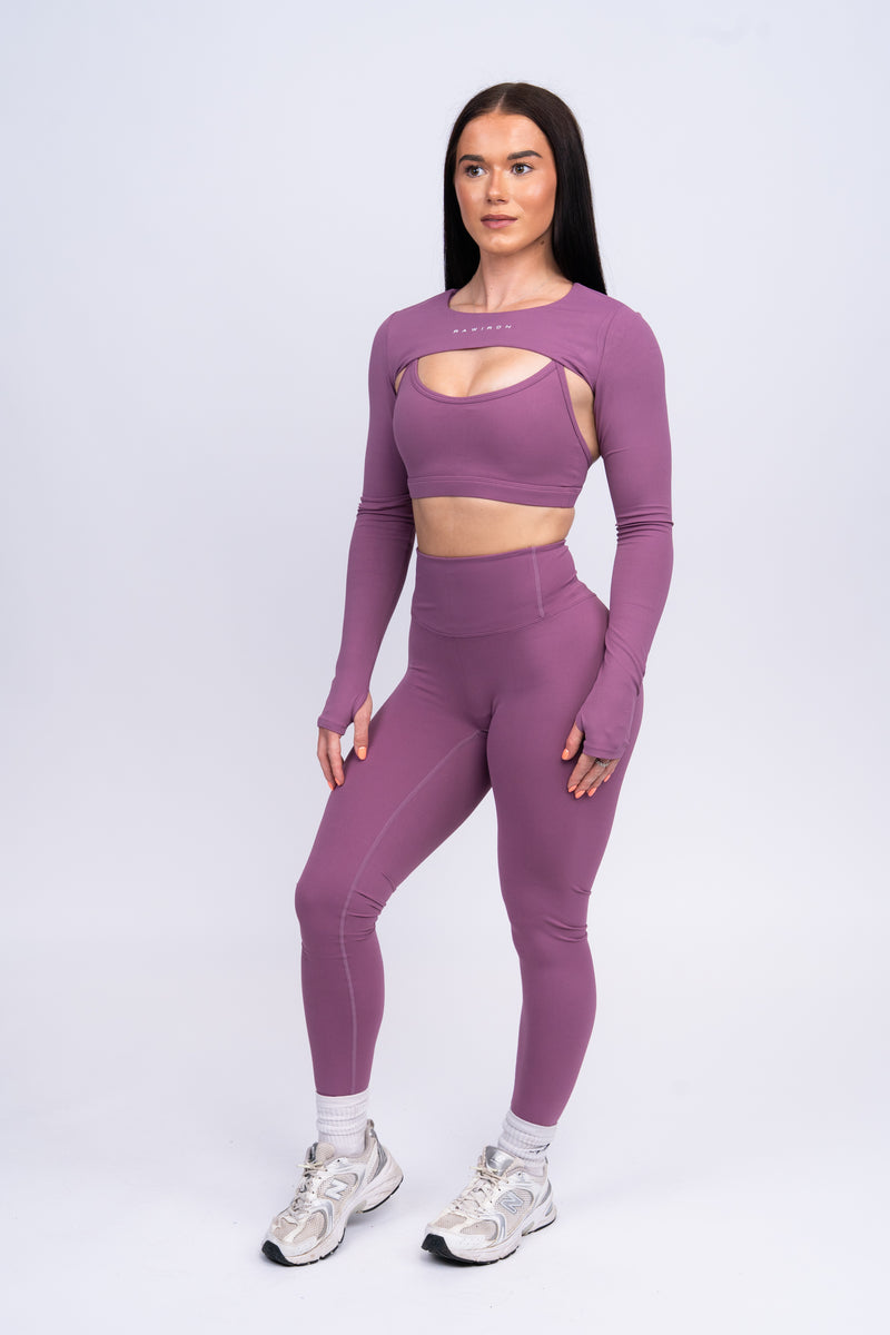 Luxe Shrug, Leggings & Bra Set Mulberry