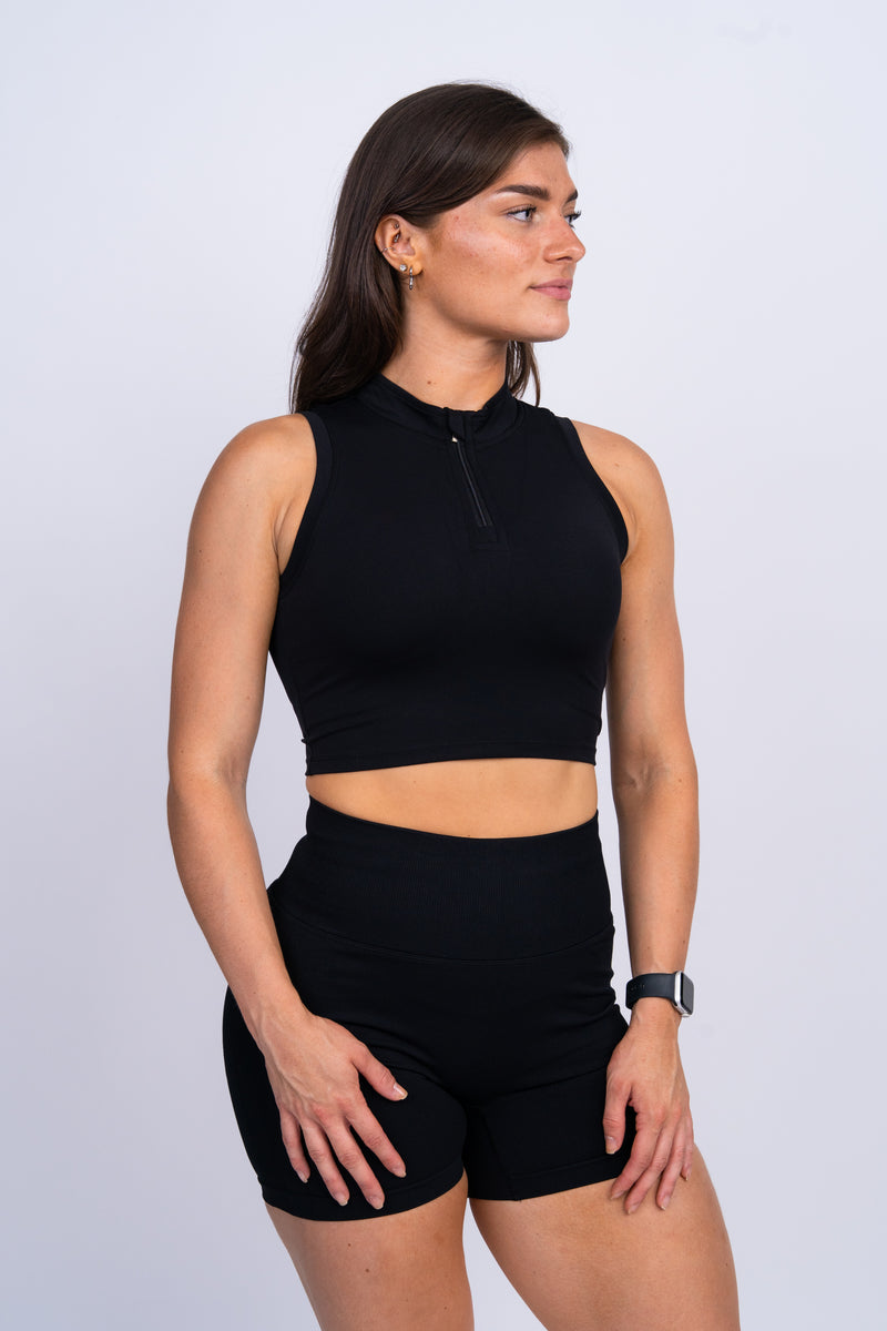Contour 1/4 Zip Tank Top Black