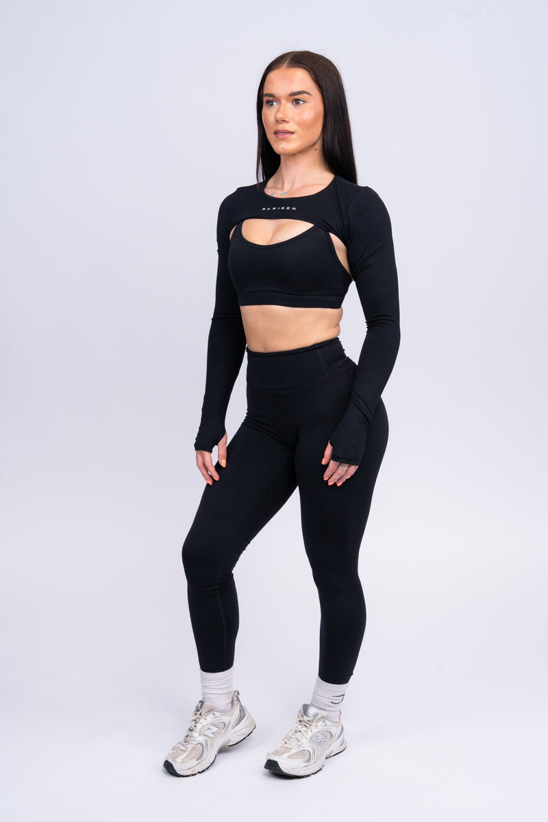 Luxe Shrug, Leggings & Bra Set Black