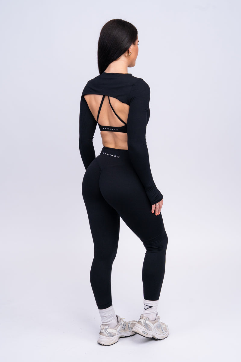 Luxe Shrug, Leggings & Bra Set Black