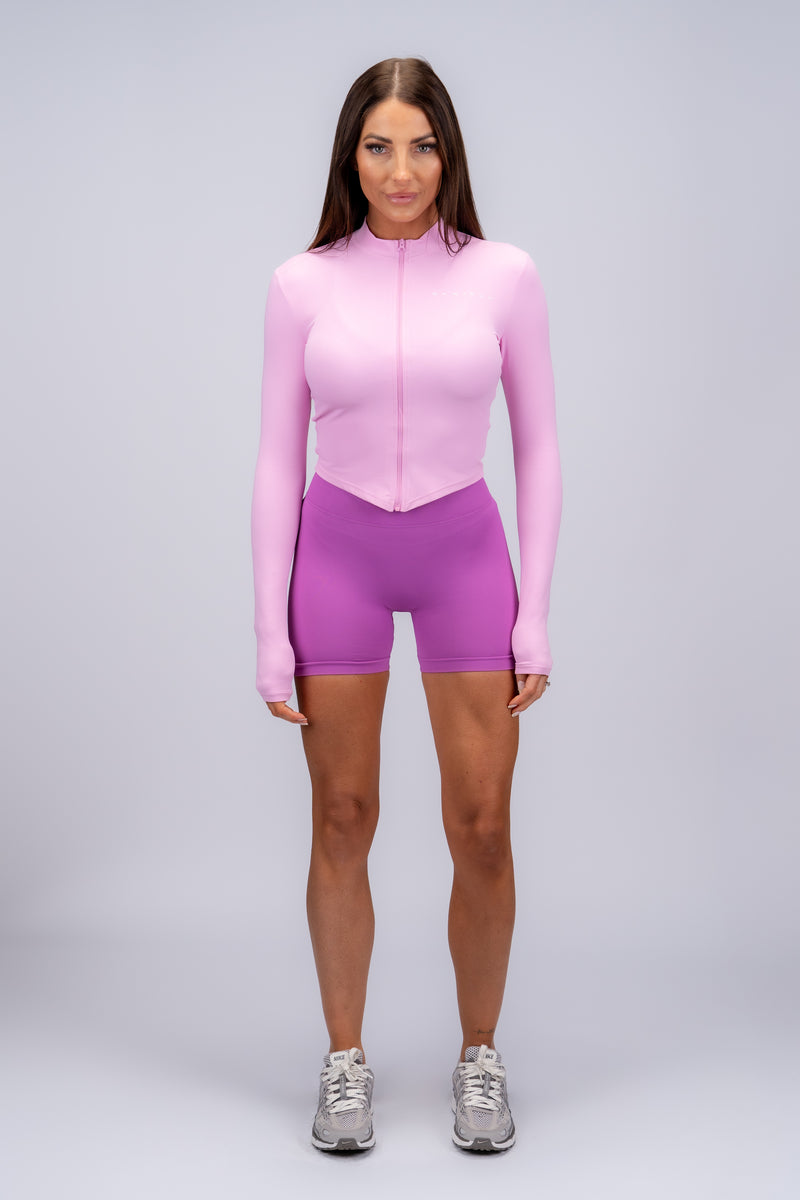 Full Zip Cropped Jacket Pink